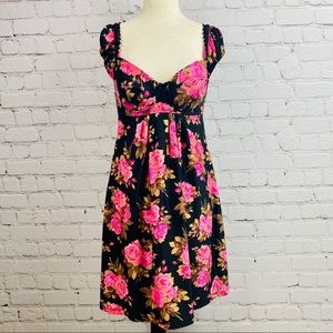Betsy Johnson Pink Roses Black Swim Cover Up Dress